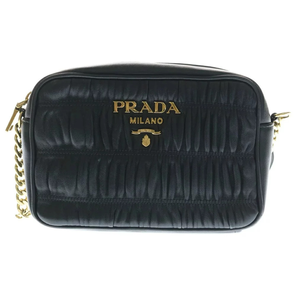 PRADA Nappa Gaufre Shoulder Bag Chain Black Leather